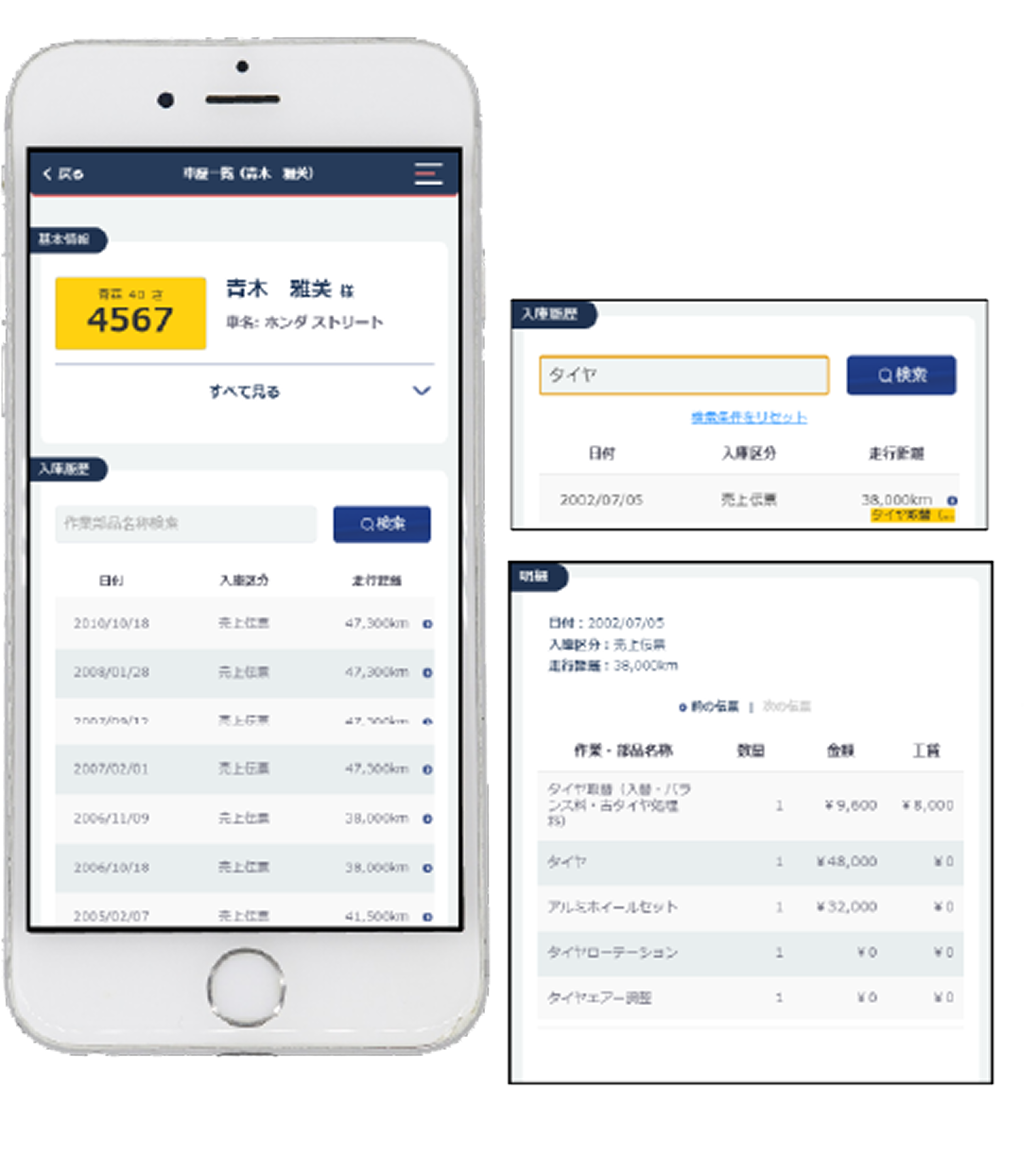 モバイルドリームパワー 車歴画面